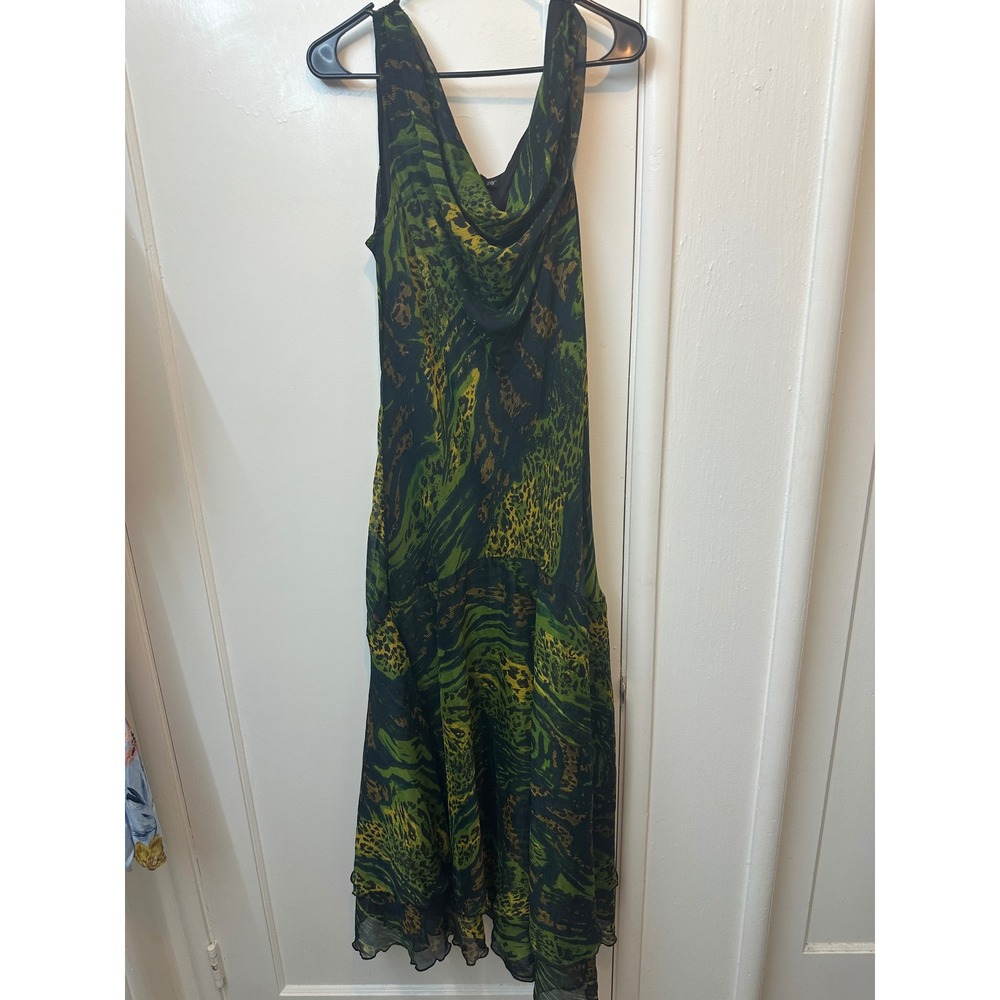 The Pyramid Collection Green Animal Print Cowl Neck Maxi Dress 1X Handkerchief